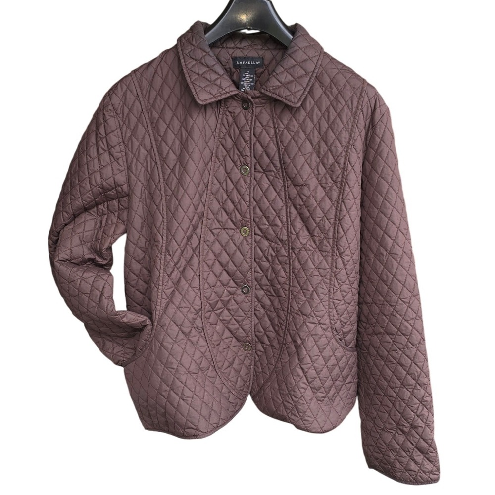 Rafaella Quilted Barn‎ Jacket Women Size 16 Brown Button Front Collar
